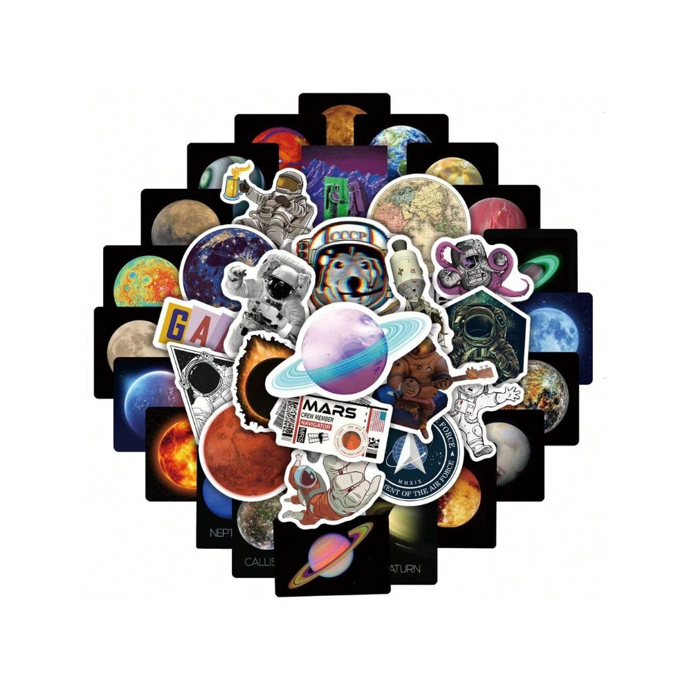 100PCS Cosmic Planet Astronaut Animal Doodle Stickers Exquisite, Stylish, Creative DIY Journal Decorations Suitable for Notebooks, Skateboards, Mugs, Helmets, Water Bottles, and Stationery Boxes