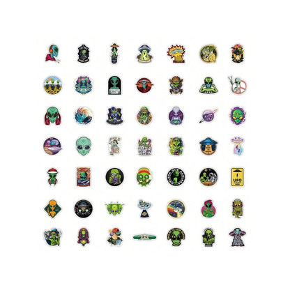 50PCS Cartoon Alien Fashion Graffiti Stickers Exquisite Creative DIY Journal Decorative Decals Suitable for Skateboards, Laptops, Helmets, Guitars, and Stationery Boxes