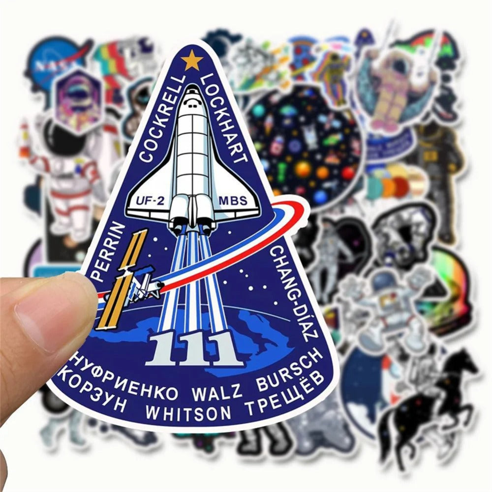 50PCS Cartoon Space Astronaut Rocket Universe Doodle Stickers Perfect for Notebooks, Guitars, Helmets, Stationery Boxes, and Desktop Decor