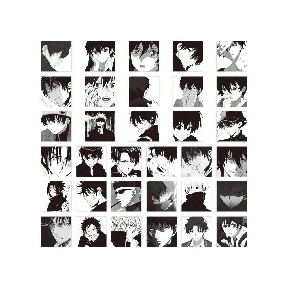60PCS Anime Black & White Boy Avatar Series Doodle Stickers Exquisite, Fashionable, Creative DIY Journal Decorations Suitable for Luggage, Laptops, Skateboards, Phone Cases, and Stationery Boxes