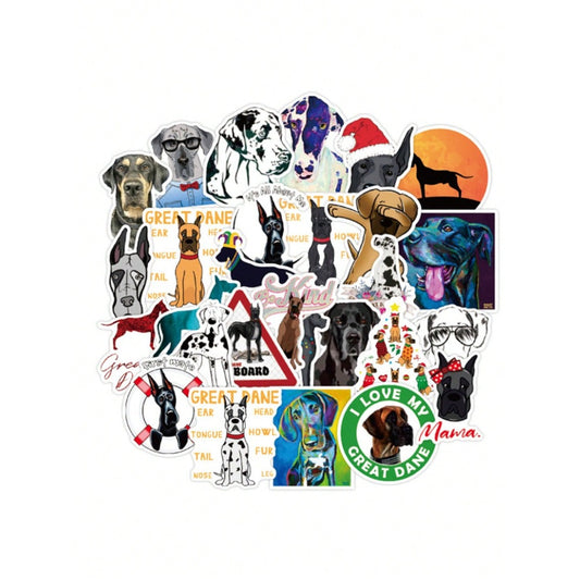 50PCS Cartoon Cute Great Dane Pet American Graffiti Stickers Exquisite Fashion Creative DIY Journal Decorative Decals Suitable for Mugs, Helmets, Skateboards & Stationery Boxes
