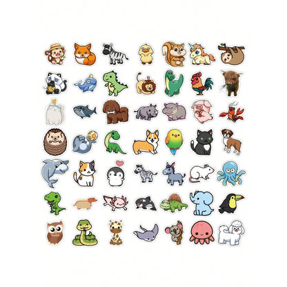 50-Piece Cartoon Animal Collection Decorative Doodle Stickers Exquisite, Fashionable, Creative DIY Journal Stickers Perfect for Cups, Helmets, Skateboards, Guitars, and Stationery Boxes