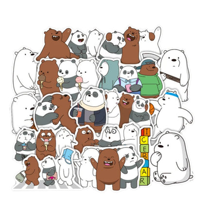 36PCS Cartoon Animation Cute Black & White Bear Doodle Stickers Exquisite Fashion Creative DIY Decorative Sticker Art Perfect for Notebooks, Cups, Helmets, Skateboards, and Stationery Cases