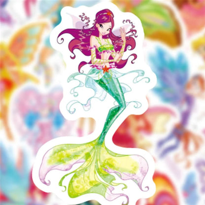 50 PCS Cute Cartoon Mermaid Fairy Tale Girl Doodle Stickers for Suitcases, Skateboards, Water Bottles, Helmets, Guitars, and More Perfect DIY Desktop and Planner Decorative Decals