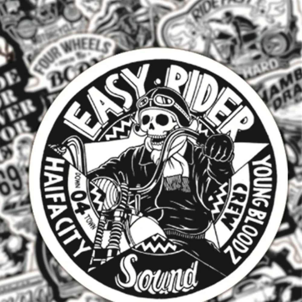 50PCS Black and White Retro Punk Cartoon Graffiti Stickers Perfect for Kids' Luggage, Water Bottles, Helmets, Skateboards, Guitars DIY Exquisite Desktop Decor Decals