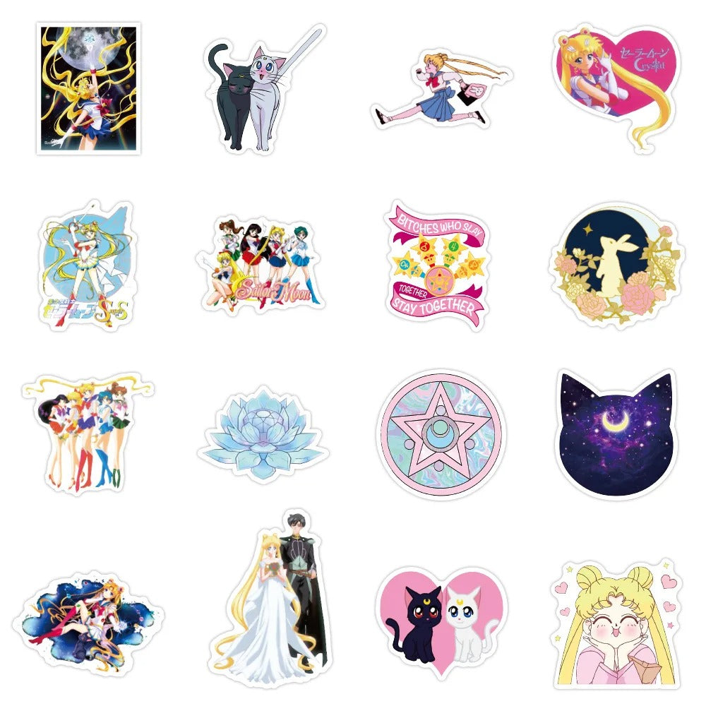 50PCS Cartoon Fashion Cute Sailor Moon Doodle Stickers Suitable for Water Bottles, Laptops, Skateboards, Stationery Boxes, and Desktop Decorations