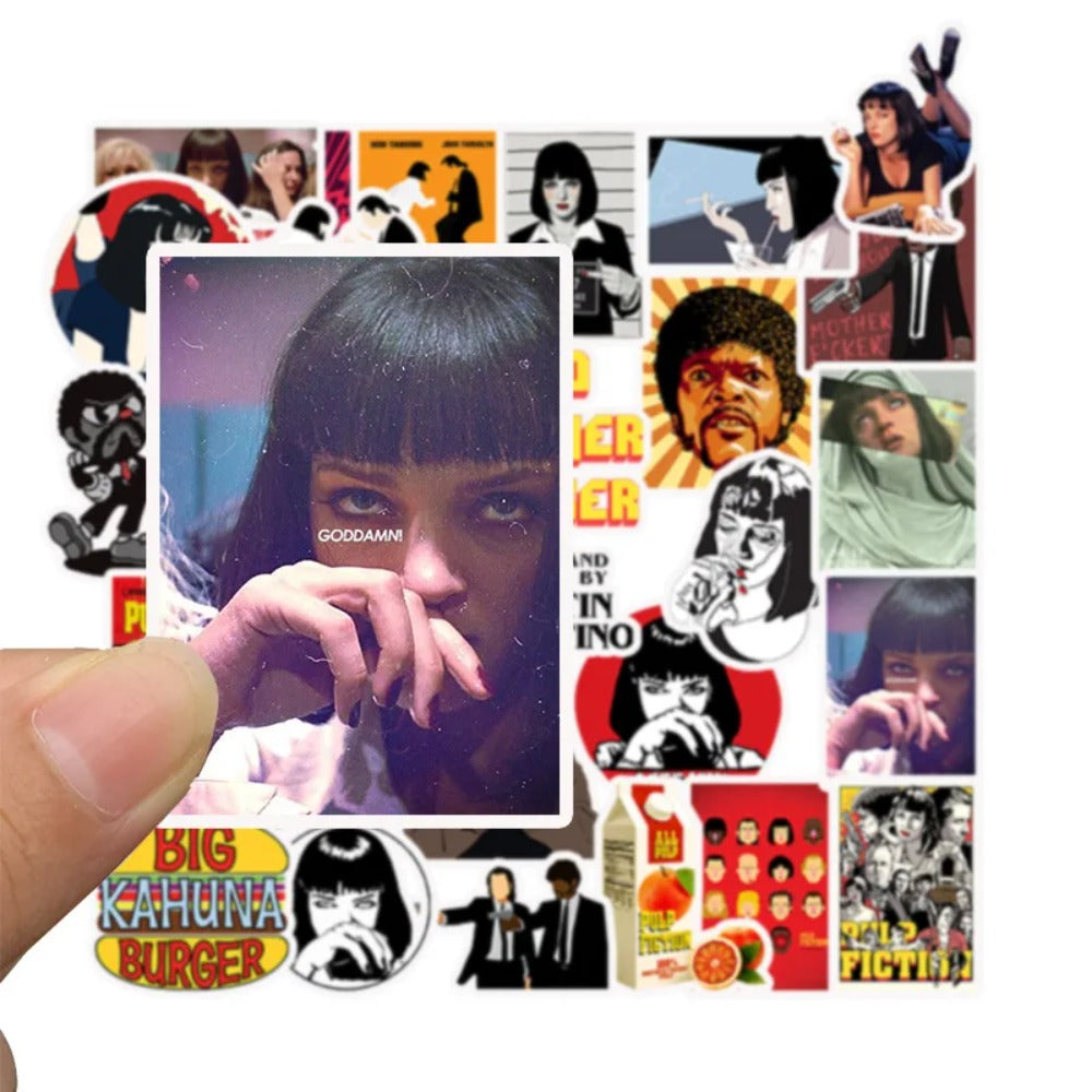 50PCS Pulp Fiction Character Graffiti Stickers for Skateboards, Suitcases, Stationery Boxes, Refrigerators, Water Cups - Exquisite Creative Decorative Decals