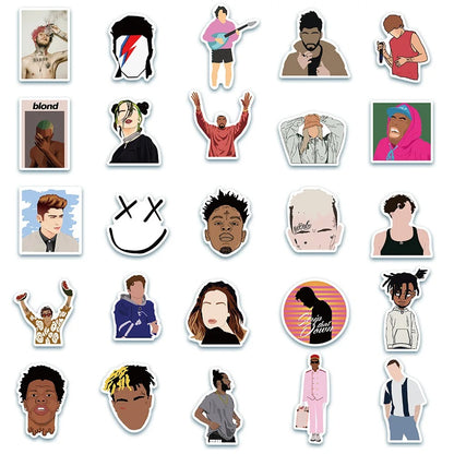 50PCS Lil Peep Graffiti Stickers for Hip-Hop Music Suitable for Notebooks, Luggage, Skateboards, Water Bottles, Stationery Cases, and Desktop Decor