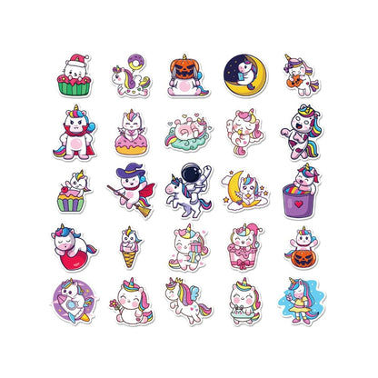 50PCS Unicorn Cartoon Doodle Stickers For decorating refrigerators, skateboards, water bottles, helmets, pencil cases, and creative bullet journals