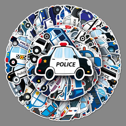 50PCS Cartoon Police Car Graffiti Stickers - Urban Patrol & Authority Theme Vinyl Decals for Street Art Journals, Social Commentary DIY, Edgy Aesthetic Projects & Creative Activism Crafts