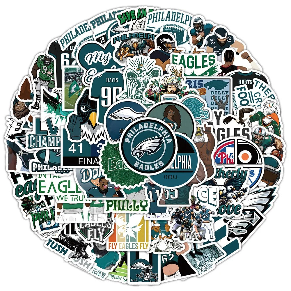 50PCS Philadelphia Eagles Fan Stickers, Cartoon Football Doodles to Show Your Philly Pride and Team Spirit