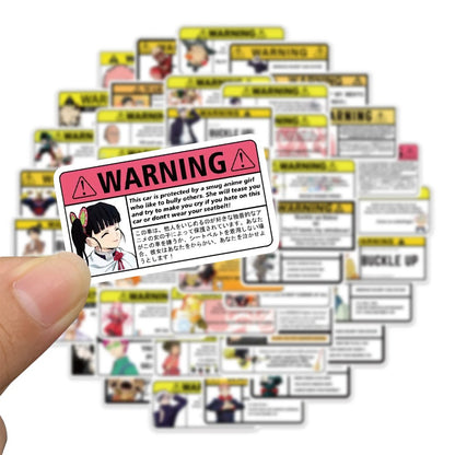 50PCS Warning Sign Japanese Anime Character Collection Doodle Stickers Perfect for Suitcases, Skateboards, Water Bottles, Helmets, Stationery Boxes, and Desktop Decor Classic Decals