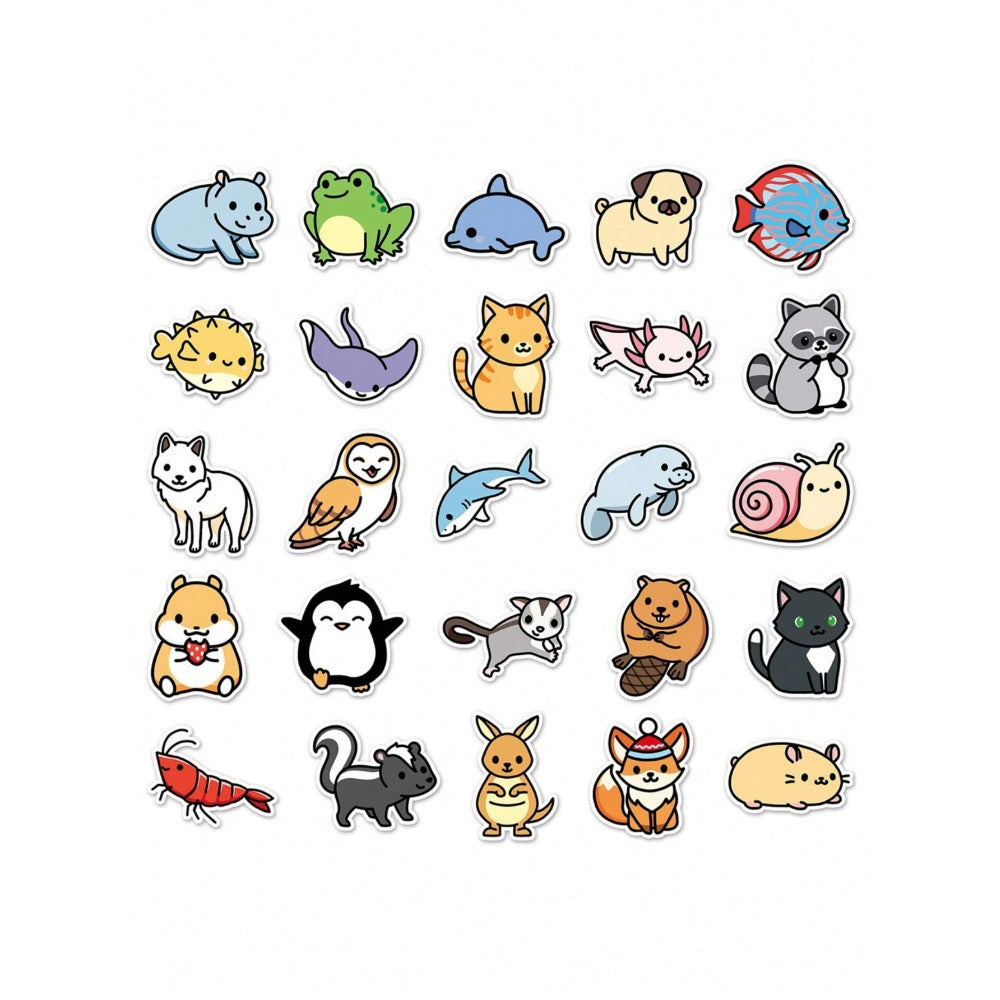 50PCS Cartoon Cute Animal Collection Exquisite Decorative Doodle Stickers Fashion Creative DIY Journal Stickers Suitable for Mugs, Helmets, Skateboards, and Stationery Boxes