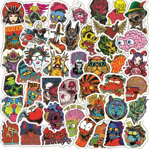 50PCS Spooky Halloween Horror Skeleton Graffiti Stickers Gothic Exquisite Fashion Creative DIY Journal Decor Decals Suitable for Cups, Helmets, Skateboards, and Stationery Cases