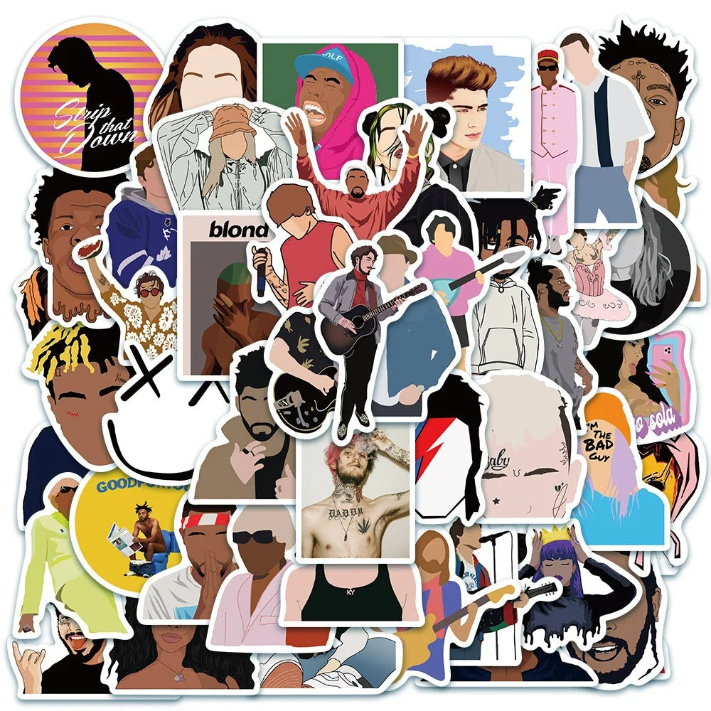 50PCS Lil Peep Graffiti Stickers for Hip-Hop Music Suitable for Notebooks, Luggage, Skateboards, Water Bottles, Stationery Cases, and Desktop Decor