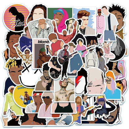 50PCS Lil Peep Graffiti Stickers for Hip-Hop Music Suitable for Notebooks, Luggage, Skateboards, Water Bottles, Stationery Cases, and Desktop Decor