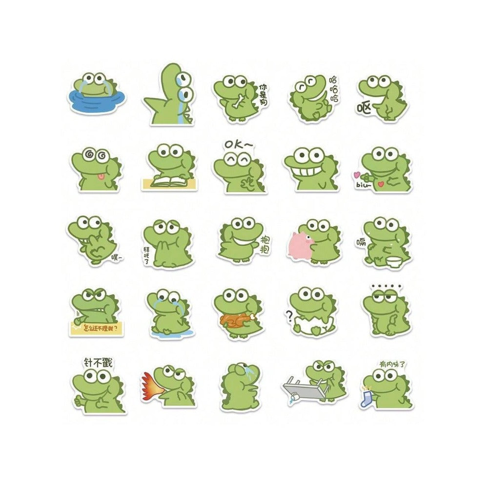 50PCS Cartoon Green Crocodile Animal Doodle Stickers Exquisite Creative Girly DIY Journal Stickers Suitable for Skateboards, Bags, Water Bottles, Helmets, and Stationery Cases