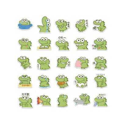 50PCS Cartoon Green Crocodile Animal Doodle Stickers Exquisite Creative Girly DIY Journal Stickers Suitable for Skateboards, Bags, Water Bottles, Helmets, and Stationery Cases