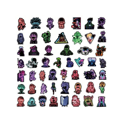 50PCS Cartoon Neon Anime Character Doodle Stickers Exquisite Creative DIY Journal Decorative Decals Suitable for Bags, Water Bottles, Helmets, Skateboards, and Stationery Cases