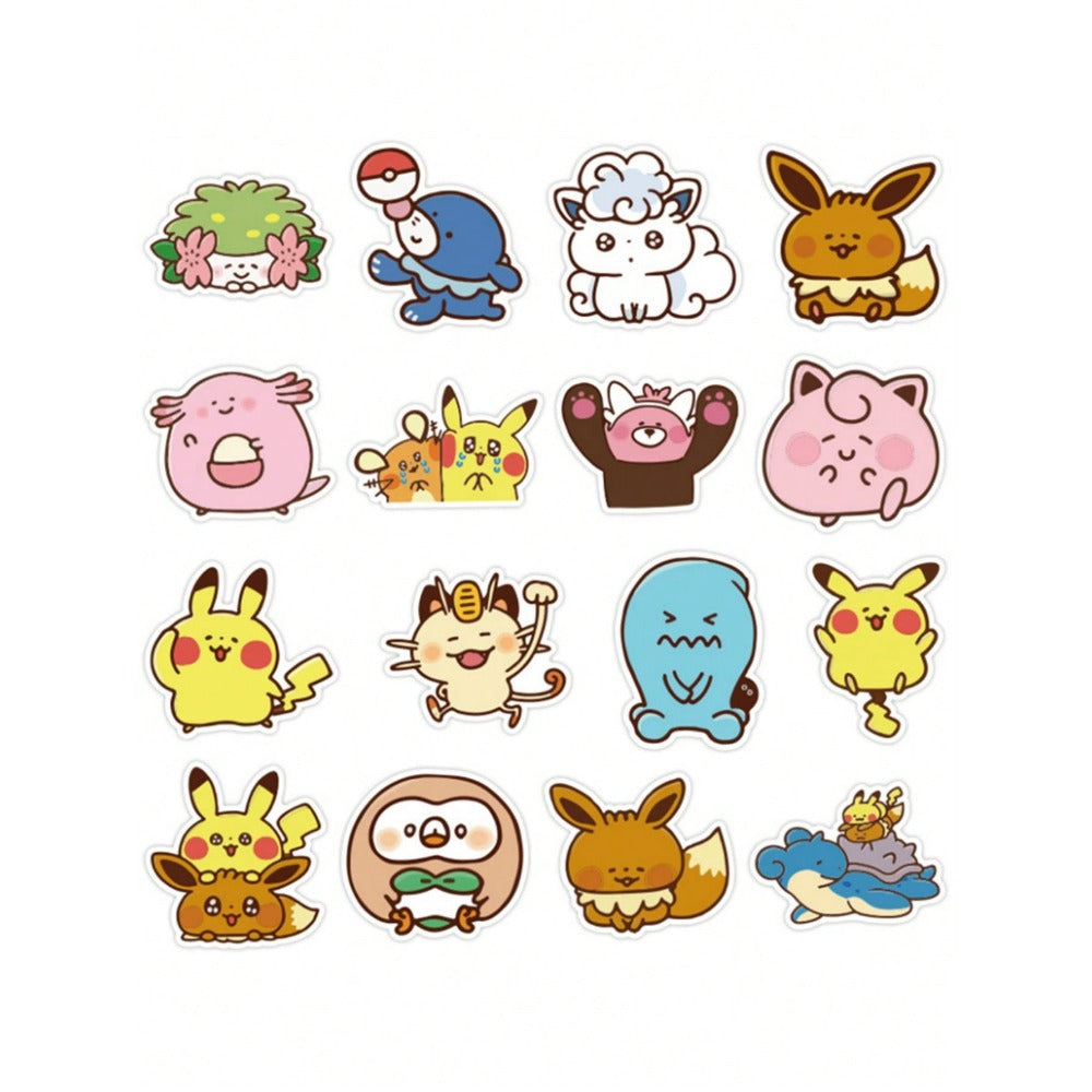 50PCS Japanese Anime Pokémon Chibi-Style Adorable Doodle Stickers Exquisite, Fashionable, Creative DIY Decorative Stickers for Notebooks Suitable for Cups, Helmets, Skateboards, Stationery Boxes, and Desktops