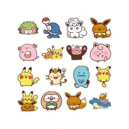 50PCS Japanese Anime Pokémon Chibi-Style Adorable Doodle Stickers Exquisite, Fashionable, Creative DIY Decorative Stickers for Notebooks Suitable for Cups, Helmets, Skateboards, Stationery Boxes, and Desktops