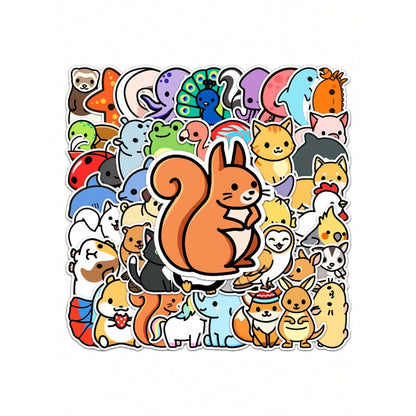 50PCS Cartoon Cute Animal Collection Exquisite Decorative Doodle Stickers Fashion Creative DIY Journal Stickers Suitable for Mugs, Helmets, Skateboards, and Stationery Boxes