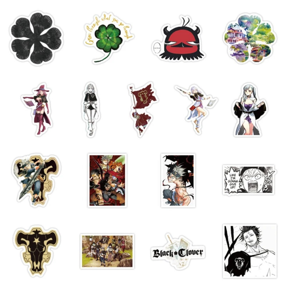 50PCS Cartoon Black Four-Leaf Clover Doodle Stickers Perfect for Phone Cases, Skateboards, Water Bottles, Guitars, Stationery Boxes, and Desktop Decor
