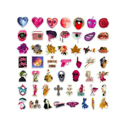50PCS Cartoon Pink American Retro Art Creative Graffiti Stickers Exquisite Fashion Creative DIY Journal Decorative Decals Suitable for Skateboard Helmets, Laptops, and Stationery Boxes