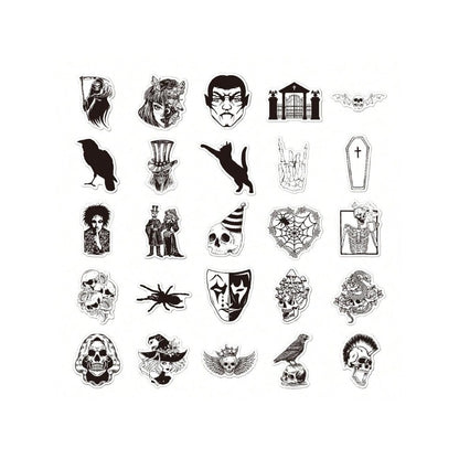 50PCS Cartoon Black & White Gothic Horror Doodle Stickers Exquisite, Fashionable, Creative DIY Journal Decor Decals Suitable for Water Bottles, Helmets, Skateboards, Pencil Cases