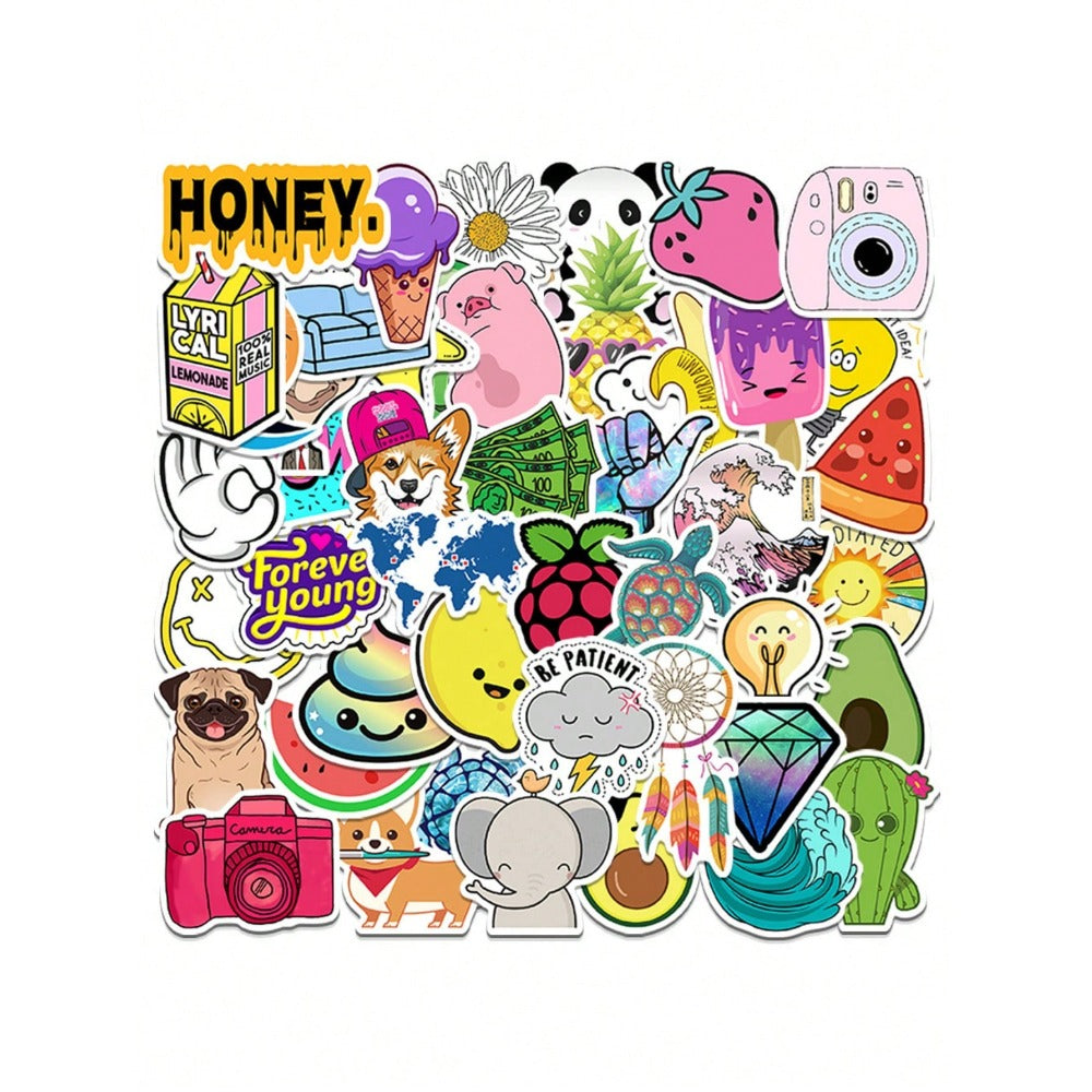 50PCS Fresh Cartoon Doodle Stickers - Exquisite, Fashionable, Creative DIY Decorations for Handwritten Notebooks Perfect for Cups, Helmets, Skateboards, Stationery Boxes, and Desktops