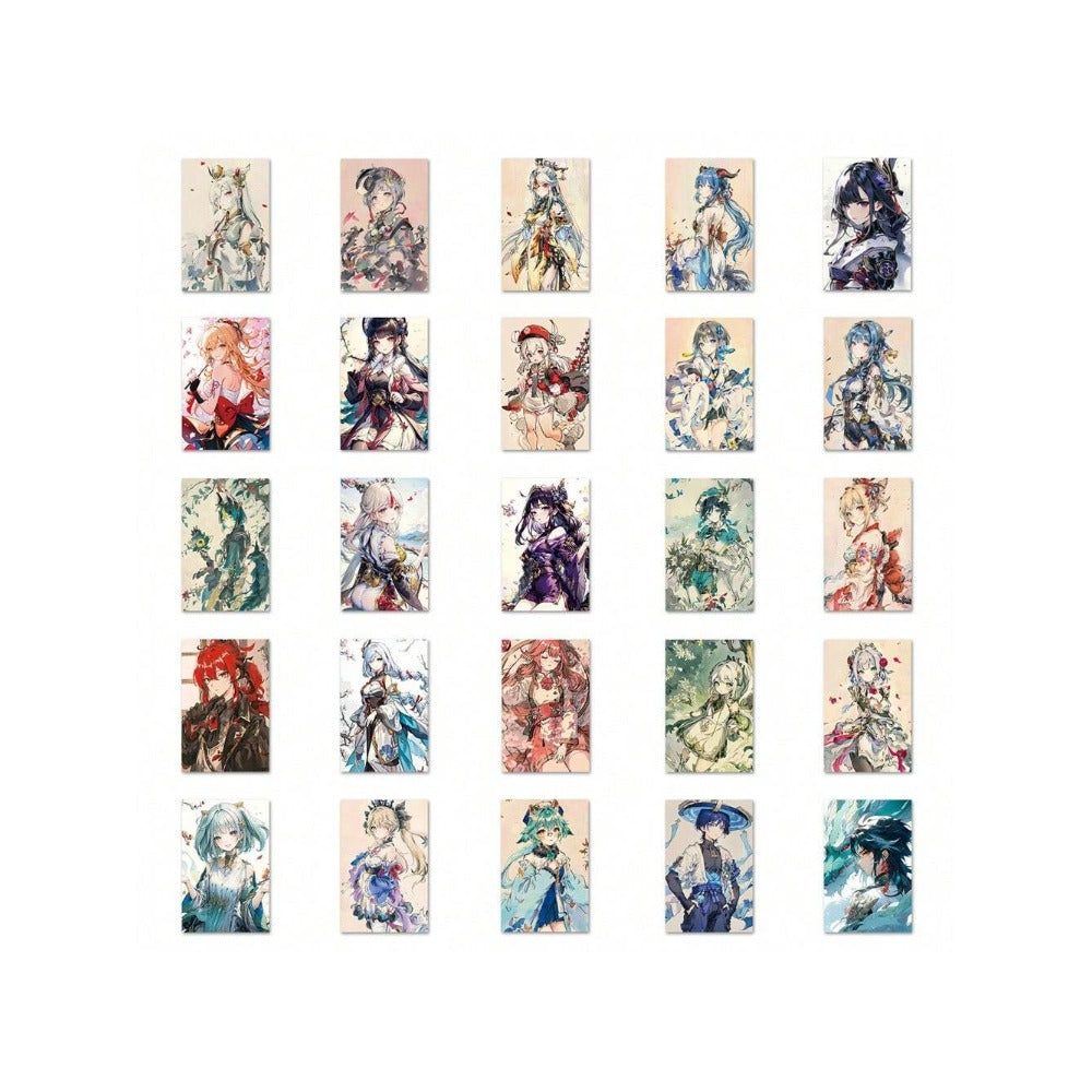 50PCS New Ink-Style Genshin Impact Game Doodle Stickers Exquisite Creative Anime Character Merchandise DIY Decorative Decals for Laptops, Guitars, Water Bottles, Stationery Cases, and Desktops