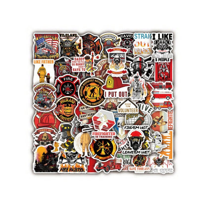 50PCS Cartoon Fire Hero Firefighter Decorative Style Graffiti Stickers Exquisite, Fashionable, Creative DIY Journal Decorative Decals Suitable for Mugs, Helmets, Skateboards, Pencil Cases