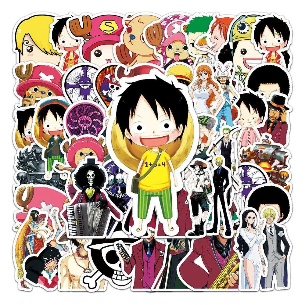 56PCS Anime One Piece Straw Hat Boy Doodle Stickers Perfect for Suitcases, Tablets, Skateboards, Water Bottles Exquisite DIY Notebook & Desktop Decor Decals