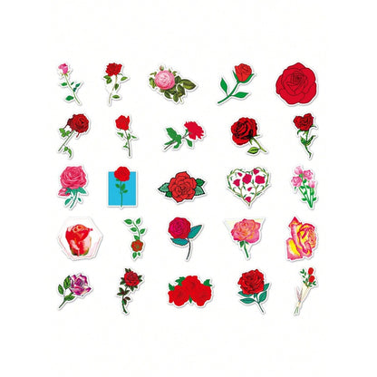 50PCS Red Rose Cartoon Doodle Stickers Exquisite, Fashionable, Creative DIY Decorative Decals Perfect for Cups, Helmets, Skateboards, Refrigerators, and Stationery Boxes