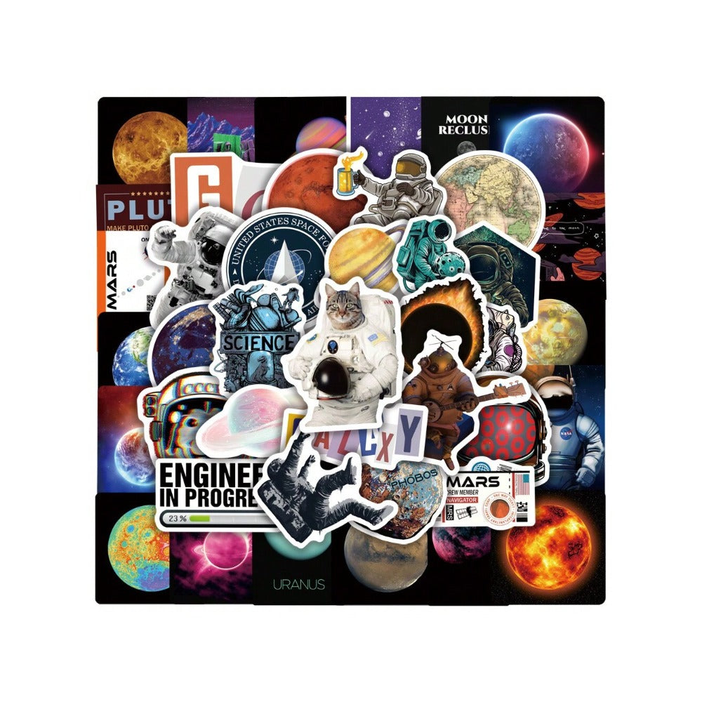 100PCS Cosmic Planet Astronaut Animal Doodle Stickers Exquisite, Stylish, Creative DIY Journal Decorations Suitable for Notebooks, Skateboards, Mugs, Helmets, Water Bottles, and Stationery Boxes