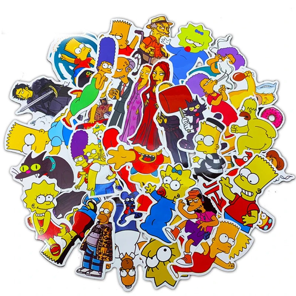 50PCS Cartoon Simpsons Character Doodle Stickers for Suitcases, Skateboards, Water Bottles, Helmets, Guitars, Stationery Boxes, and Beautiful DIY Desktop Decor Decals