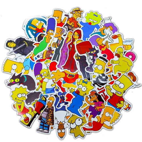 50PCS Cartoon Simpsons Character Doodle Stickers for Suitcases, Skateboards, Water Bottles, Helmets, Guitars, Stationery Boxes, and Beautiful DIY Desktop Decor Decals