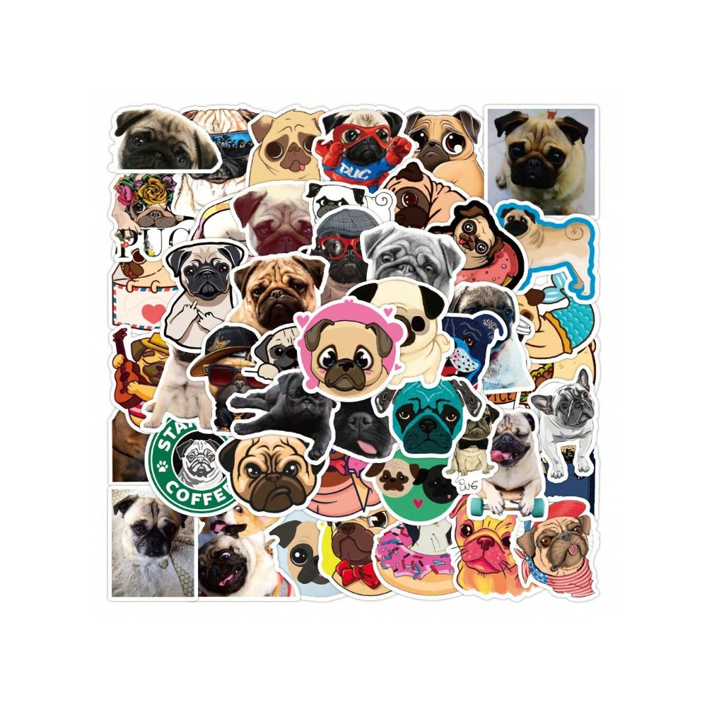 50-Piece Cartoon Cute Shar-Pei Dog Doodle Stickers Exquisite Creative DIY Decorative Stickers for Notebooks Suitable for Fridges, Skateboards, Cups, Helmets, Stationery Boxes, and Desktops