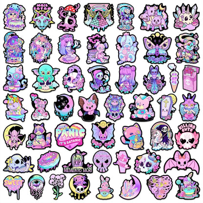 50PCS Pink Gothic Memento Mori Stickers - Sugar-Coated Mortality Decals for Existential Kawaii Journals, Death Denial Deconstruction & Pastel Mortality Maps
