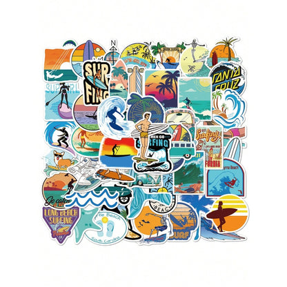 50PCS Cartoon Summer Beach Scenery Doodle Stickers Exquisite, Fashionable & Creative DIY Decorative Stickers for Notebooks Suitable for Cups, Helmets, Skateboards & Stationery Boxes