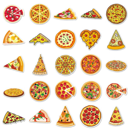 50PCS Pizza Food Doodle Stickers, Cute Cartoon Slice Vinyl Decals for Foodies, Laptops, Lunch Boxes
