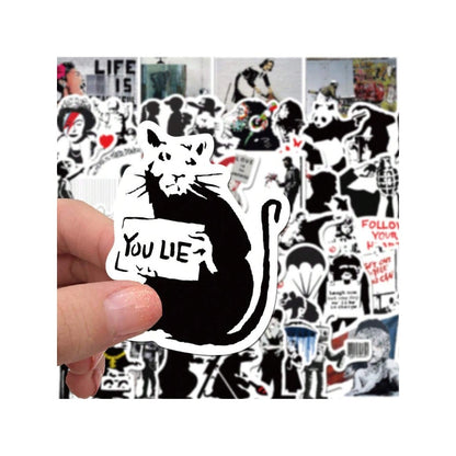67PCS Street Artist Banksy Graffiti Stickers Exquisite, Fashionable, Creative DIY Journal Decorations Suitable for Notebooks, Guitars, Skateboards, and Stationery Cases