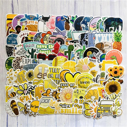50PCS Cartoon Yellow Fresh Sunflower Doodle Stickers Perfect for journals, suitcases, laptops, water bottles, skateboards, pencil cases, and as exquisite desktop decorative decals.