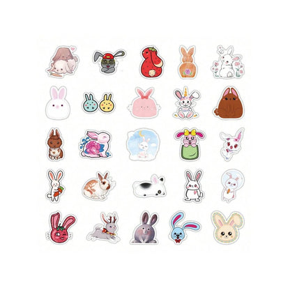 50-Piece Cartoon Adorable White Rabbit Doodle Stickers Exquisite, Fashionable and Creative DIY Journal Decorative Decals Suitable for Helmets, Guitars, Skateboards, Water Bottles and Stationery Boxes