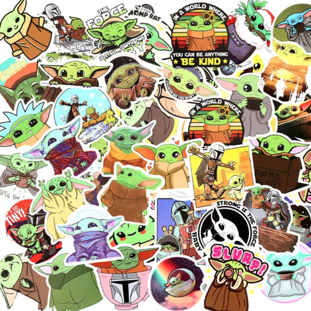 50PCS Cartoon Manloda Yoda Baby Doodle Stickers Perfect for Guitar, Skateboard, Water Bottle, Luggage, Helmet, Stationery Box Exquisite DIY Desktop Decor Decals