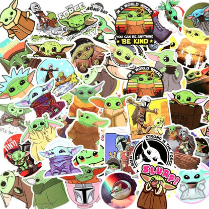 50PCS Cartoon Manloda Yoda Baby Doodle Stickers Perfect for Guitar, Skateboard, Water Bottle, Luggage, Helmet, Stationery Box Exquisite DIY Desktop Decor Decals