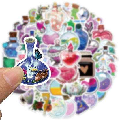 50PCS Cartoon Magic Potion Bottle Doodle Stickers Exquisite and Stylish DIY Journal Decorative Decals Suitable for Phone Cases, Laptops, Luggage, Helmets, Guitars, and Stationery Boxes