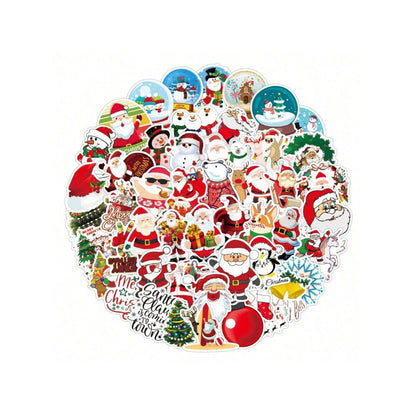 50PCS Christmas Cartoon Character Adorable Doodle Stickers Exquisite, Fashionable, Creative Journal Decals Perfect for Suitcases, Notebooks, Refrigerators, Water Bottles, Helmets, Stationery Boxes, and Desktops