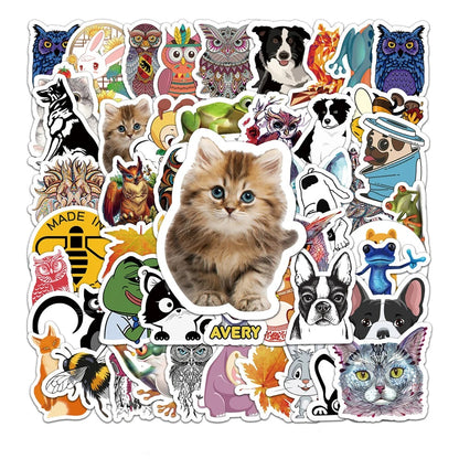 50PCS Adorable Cartoon Animal Collection Doodle Stickers Perfect for Refrigerators, Skateboards, Suitcases, Laptops Exquisite DIY Journal Decorative Decals