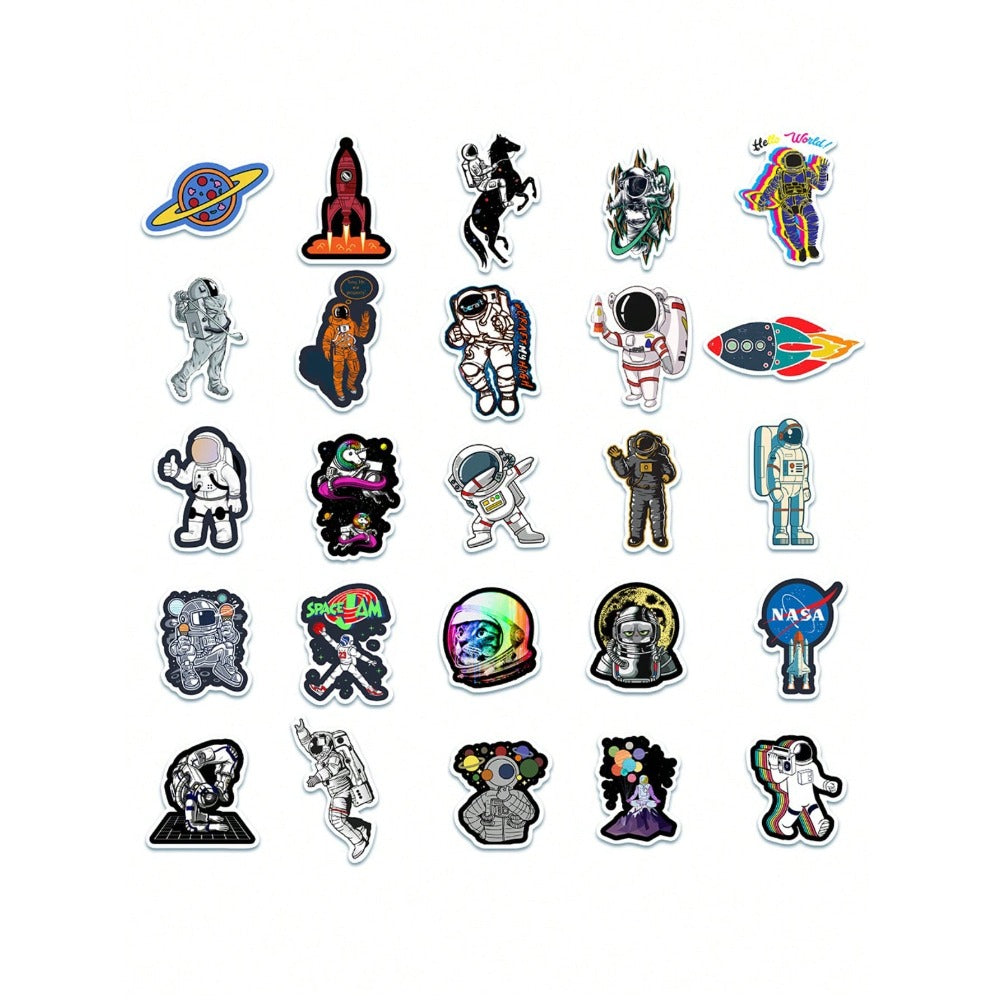 50PCS Cartoon Space Astronaut Rocket Universe Doodle Stickers Perfect for Notebooks, Guitars, Helmets, Stationery Boxes, and Desktop Decor